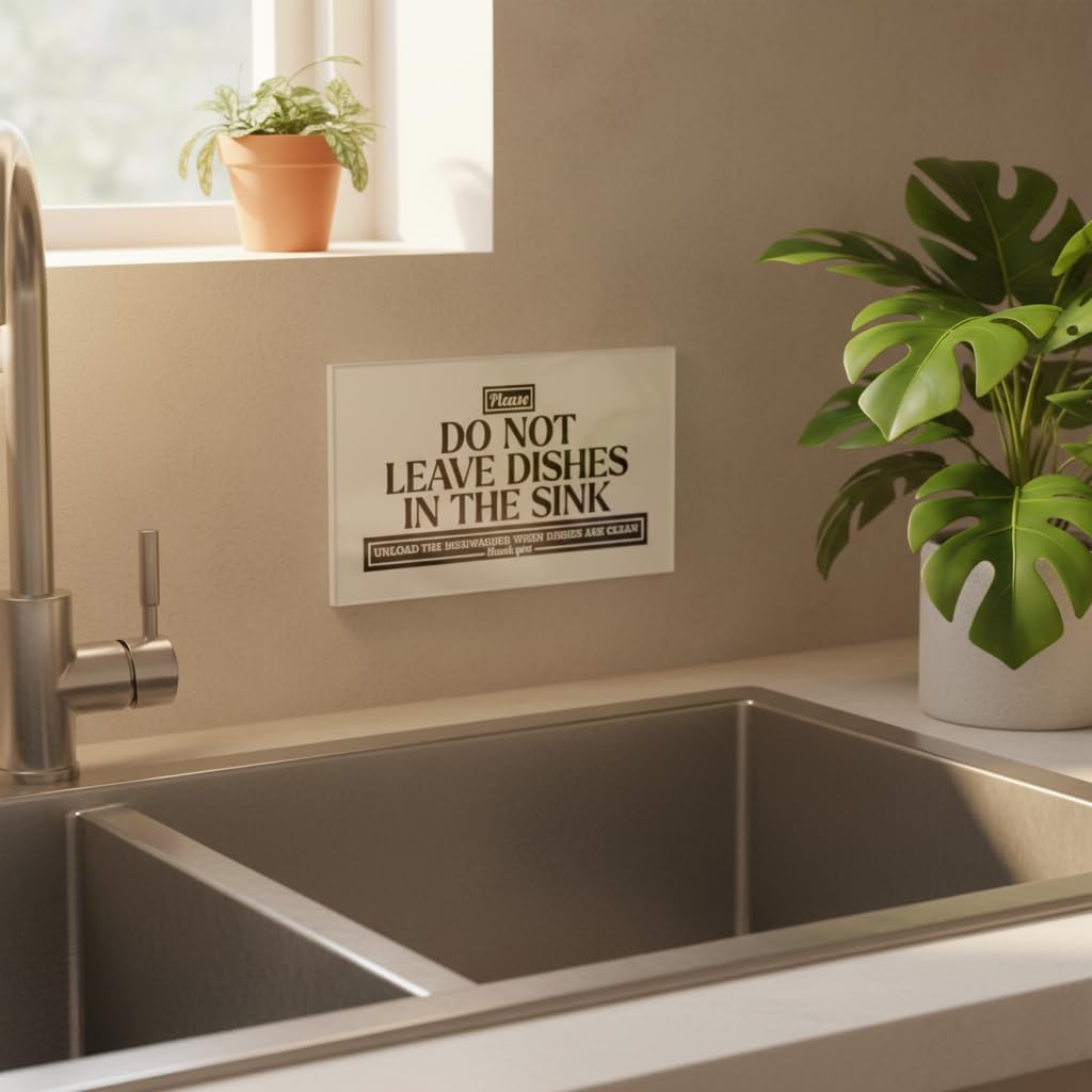 Acrylic Do Not Leave Dishes in Sink Sign, 6x3.5 No Dishes in Sink Sign, Premium Wash Dishes Clean Up After Yourself Signs, Compatible with Airbnb Essentials for Hosts Kitchen Rules Signs Made in USA - Image 5