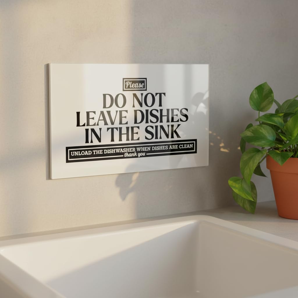 Acrylic Do Not Leave Dishes in Sink Sign, 6x3.5 No Dishes in Sink Sign, Premium Wash Dishes Clean Up After Yourself Signs, Compatible with Airbnb Essentials for Hosts Kitchen Rules Signs Made in USA - Image 2