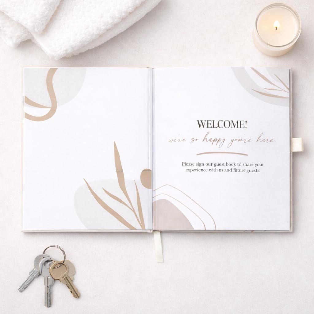 Paper 'n Such Guest Book for Rental House - Vacation Home Welcome Log - Short Term Rentals, Airbnb Essentials for Hosts, Hardcover Welcome Log - 7.5x9 Off White Neutral Color - Image 3