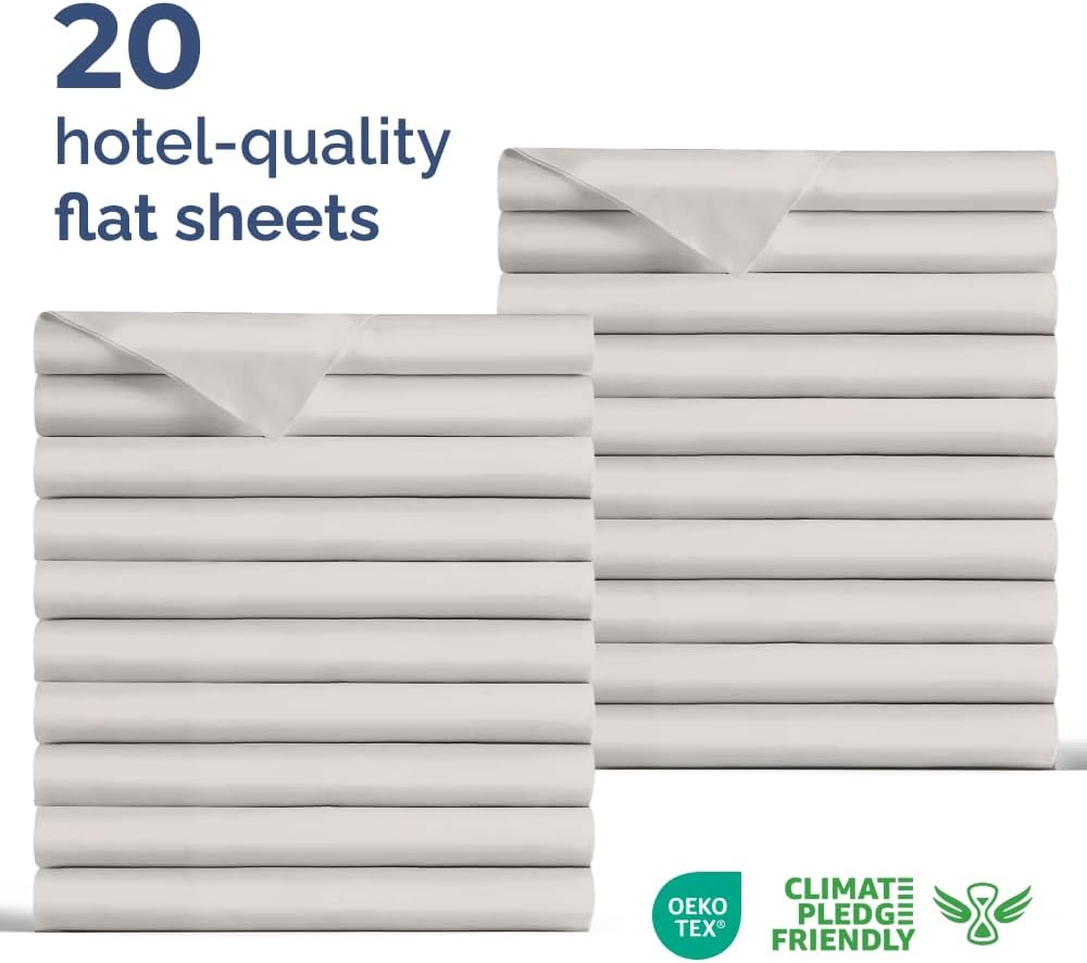 Bulk Case Pack of 20 Flat Sheets - (20) Queen Size Hotel Quality Top Flat Bed Sheets Only - Wholesale Bulk Bedding for Hotels, Spas & Airbnbs - Breathable, Cooling & Wrinkle Free - (Queen, Light Grey) - Image 2
