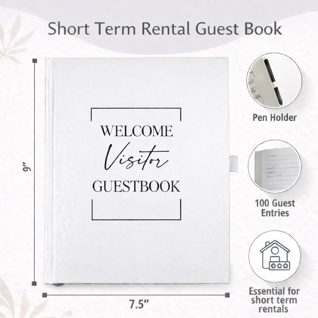 Paper 'n Such Guest Book for Rental House - Vacation Home Welcome Log - Short Term Rentals, Airbnb Essentials for Hosts, Hardcover Welcome Log - 7.5x9 Off White Neutral Color - Image 6