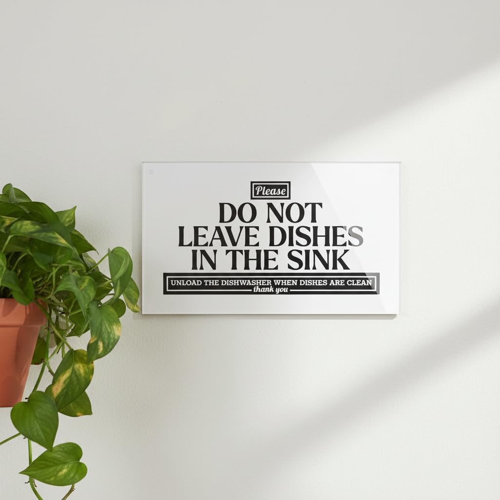Acrylic Do Not Leave Dishes in Sink Sign, 6x3.5 No Dishes in Sink Sign, Premium Wash Dishes Clean Up After Yourself Signs, Compatible with Airbnb Essentials for Hosts Kitchen Rules Signs Made in USA - Image 4