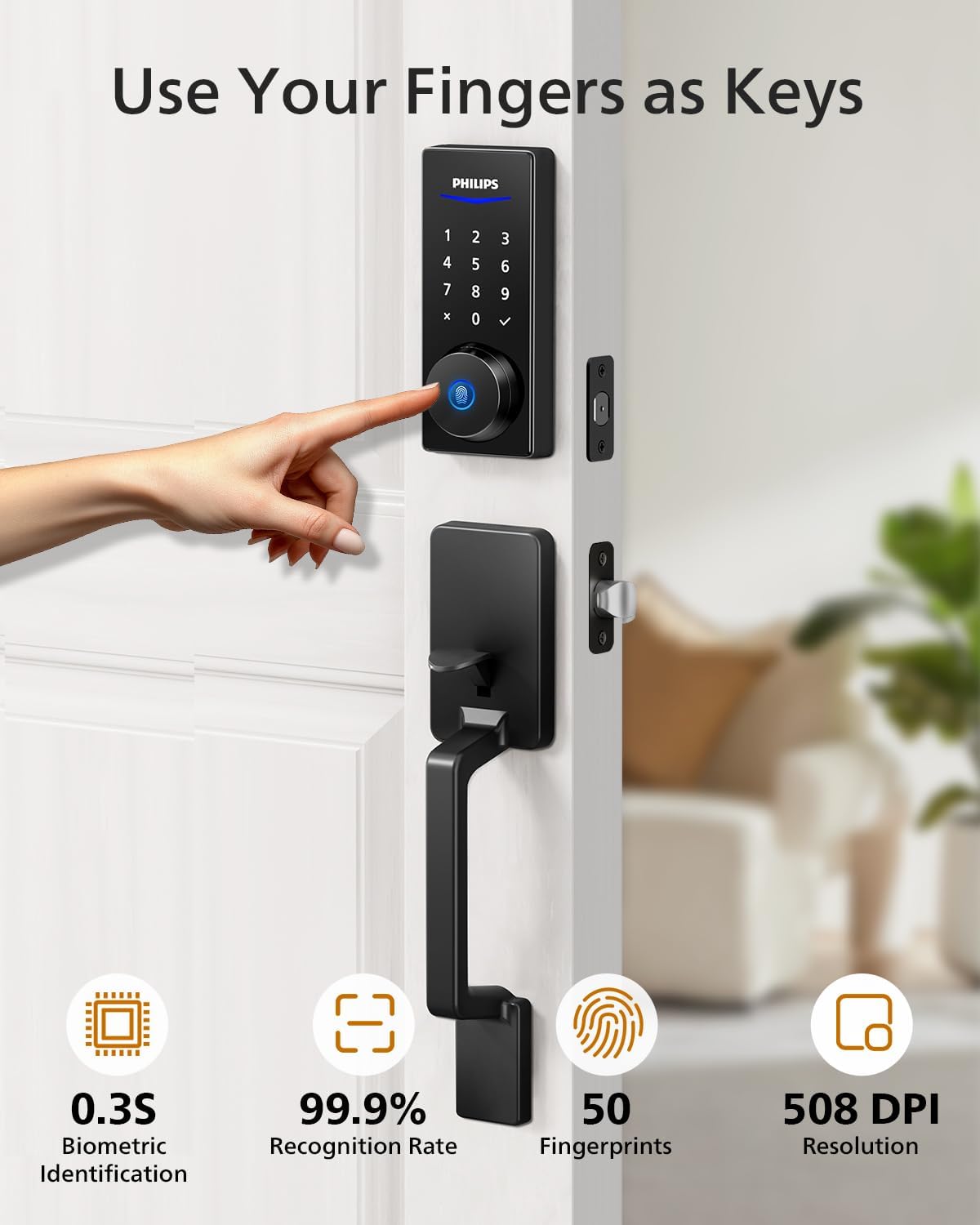 Philips Wi-Fi Smart Lock with Handle, Keyless Entry Keypad Door Lock with Handle, Front Door Deadbolt Set with WiFi Gateway, App Control, Fingerprint Unlock, PIN Code Unlock, Auto Locking - Image 5