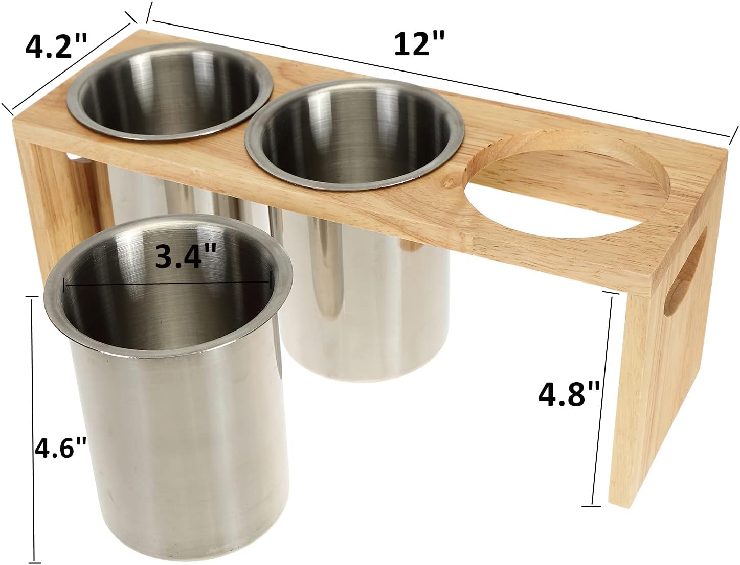 ZOOFOX 3 Pack Silverware Holder, Stainless Steel Utensil Organizer with Wood Base, Flatware Caddy for Spoons, Knives and Forks, Great for Kitchen Table, Cabinet, Pantry - Image 2