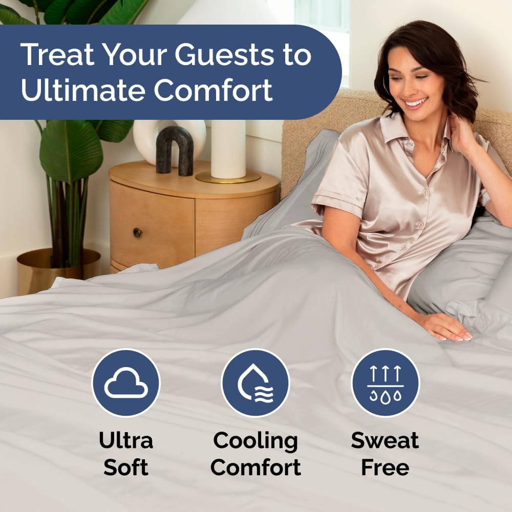 Bulk Case Pack of 20 Flat Sheets - (20) Queen Size Hotel Quality Top Flat Bed Sheets Only - Wholesale Bulk Bedding for Hotels, Spas & Airbnbs - Breathable, Cooling & Wrinkle Free - (Queen, Light Grey) - Image 3