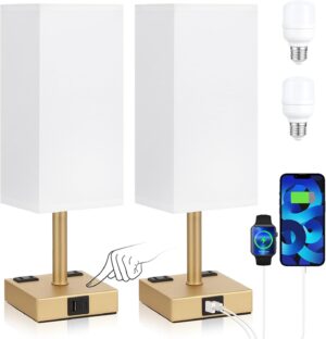 aooshine Gold Base Touch Lamps Set ...