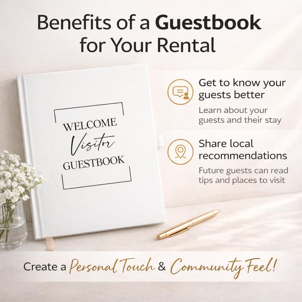 Paper 'n Such Guest Book for Rental House - Vacation Home Welcome Log - Short Term Rentals, Airbnb Essentials for Hosts, Hardcover Welcome Log - 7.5x9 Off White Neutral Color - Image 7