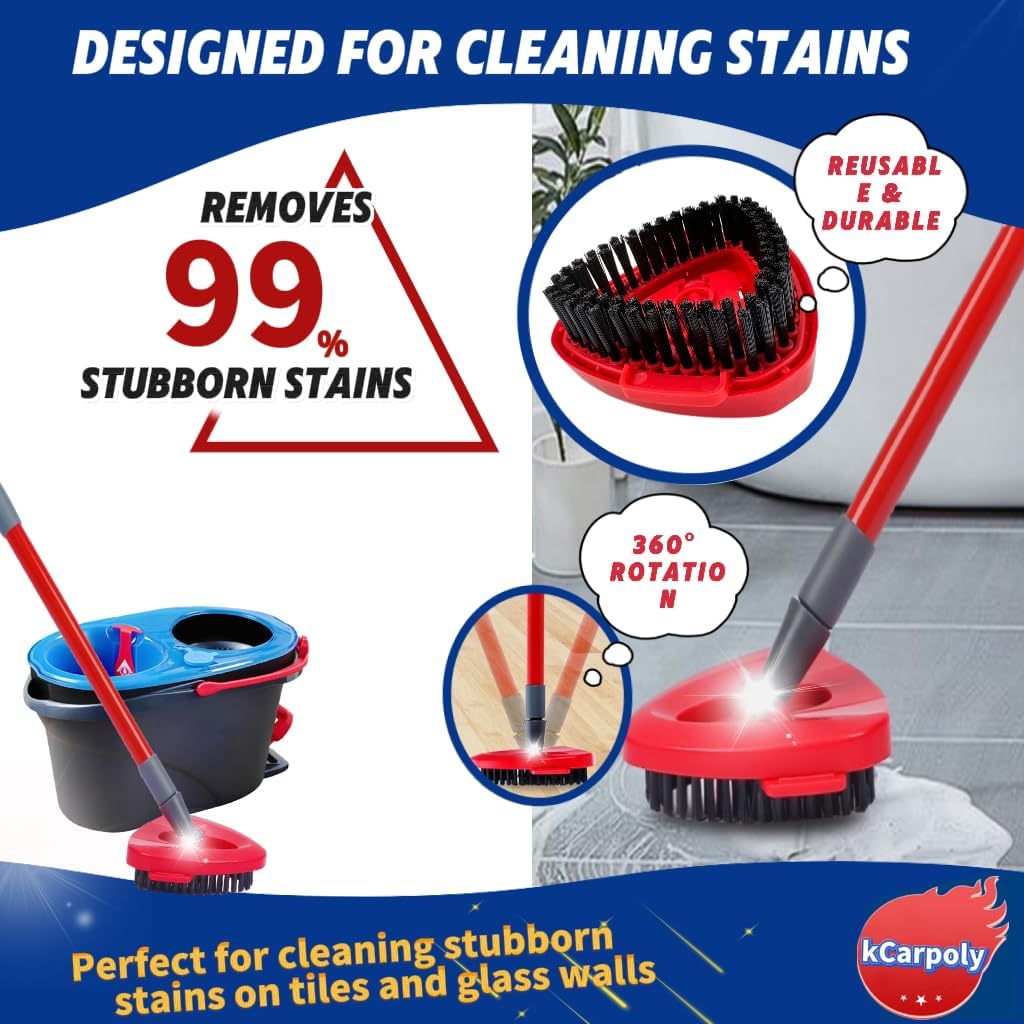 Spin Scrub Brush, 2 Pack Mop Head Replacements Compatible for O Ceda RinseClean 2 Tank System, Hard Bristle Cleaning Brush for Tile, Shower Cleaner Scrubber Brush, with Mop Base - Image 3