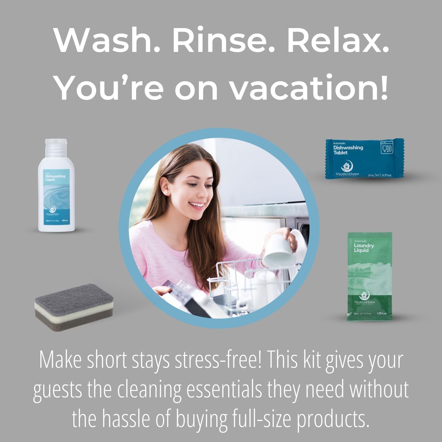 Air bnb Essentials for Hosts, Kitchen & Laundry Amenities - Dish Soap, Dishwasher Tablets, Kitchen Sponge & Travel Laundry Detergent, Pre-Packed in Premium Boxed Amenity Kits, 20 Kits - 120 pcs - Image 5