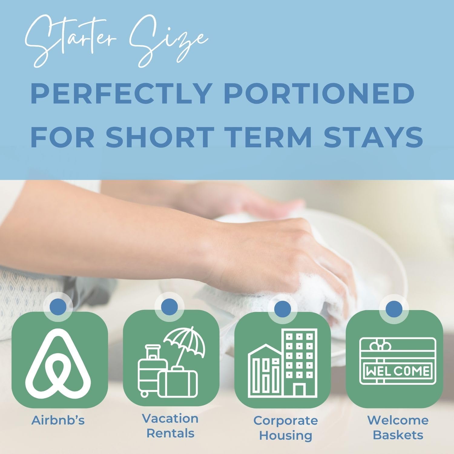 Air bnb Essentials for Hosts, Kitchen & Laundry Amenities - Dish Soap, Dishwasher Tablets, Kitchen Sponge & Travel Laundry Detergent, Pre-Packed in Premium Boxed Amenity Kits, 20 Kits - 120 pcs - Image 4