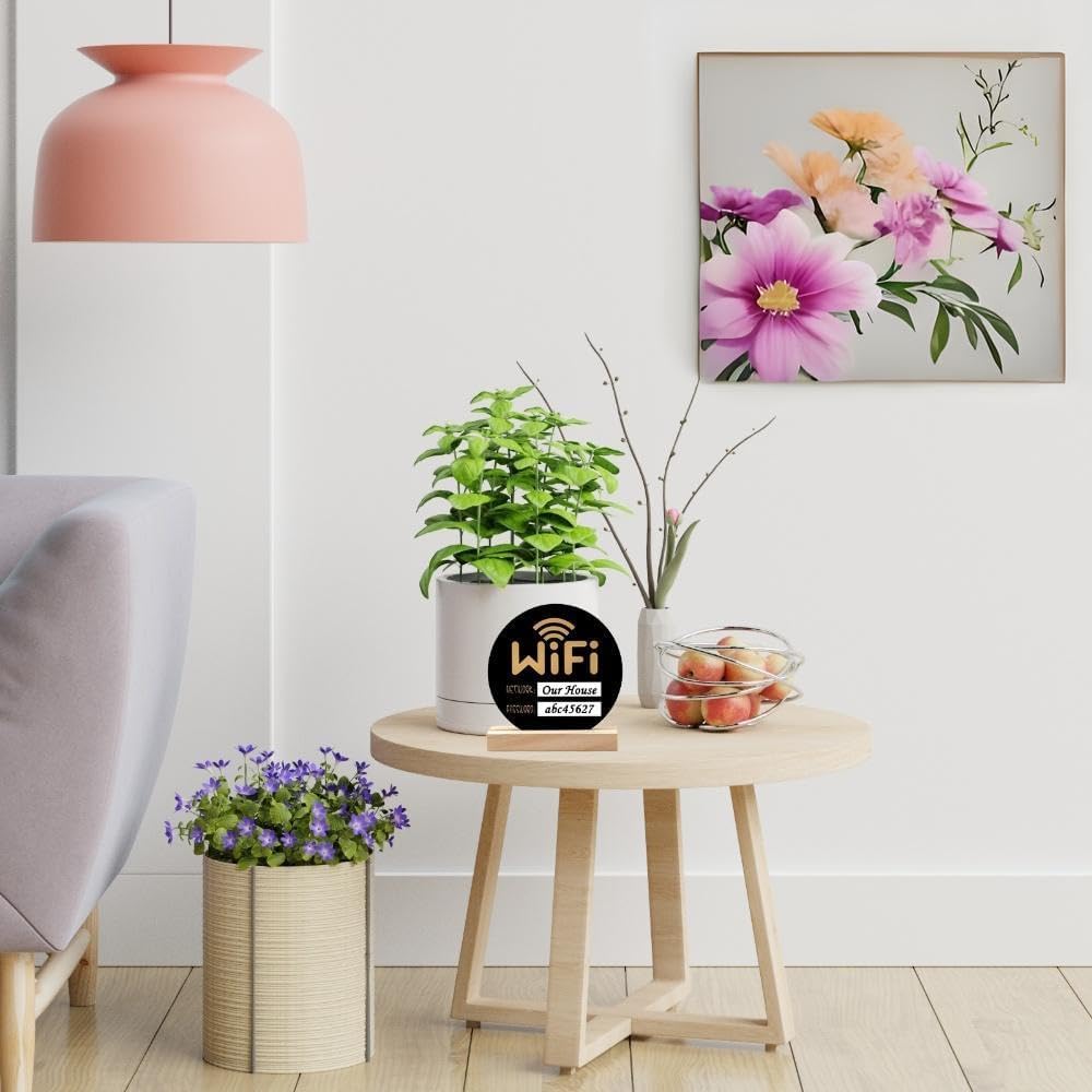 WiFi Sign for Home Air bnb Essentials for Hosts Round Acrylic Wifi Sign for Guests Business Home Restaurant Office Decor Signage Gift Wooden Base Wifi Password Sign for Air bnb Hosts Beach House - Image 3