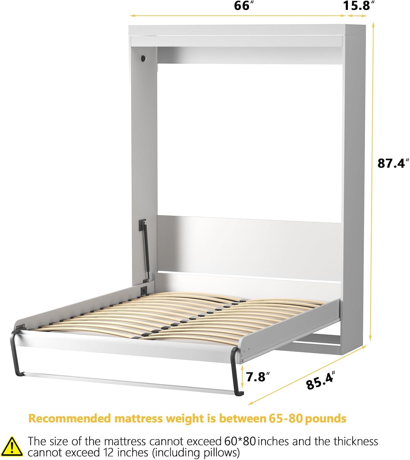 ROOMTEC Queen Size Murphy Bed with Smooth Pneumatic Lift, Space-Saving Wall Bed with Modern Cabinet Design, Easy Installation, Ideal for Guest Rooms, Home Offices, Fits 60"x80" Mattress - Image 2