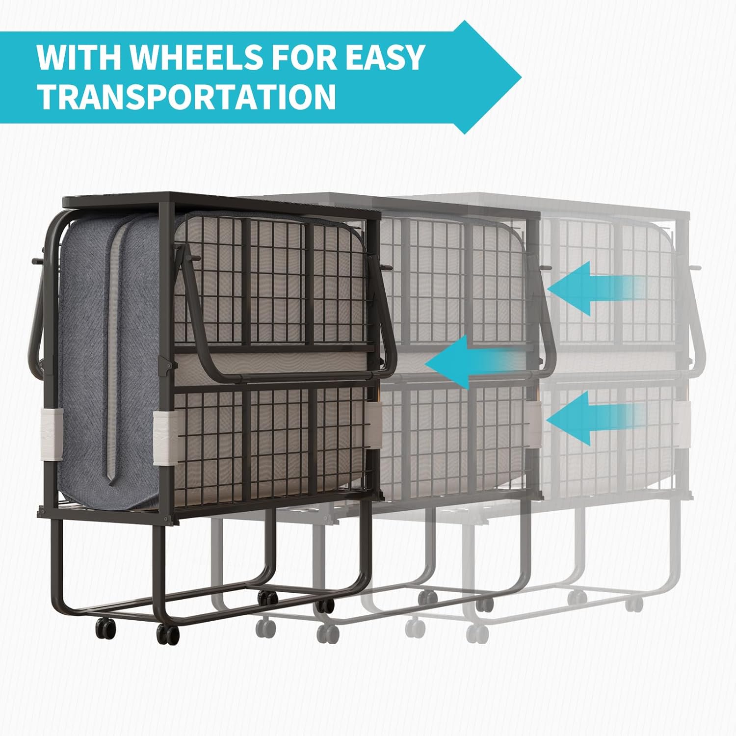 CECER Folding Bed with Mattress, 75" x 31" Rollaway Bed for Adults, 5 inch Thick Foam Mattress,Cot Size Portable Foldable Bed with Headboard & Sturdy Metal Frame,Fold Up, Roll Away - Image 7