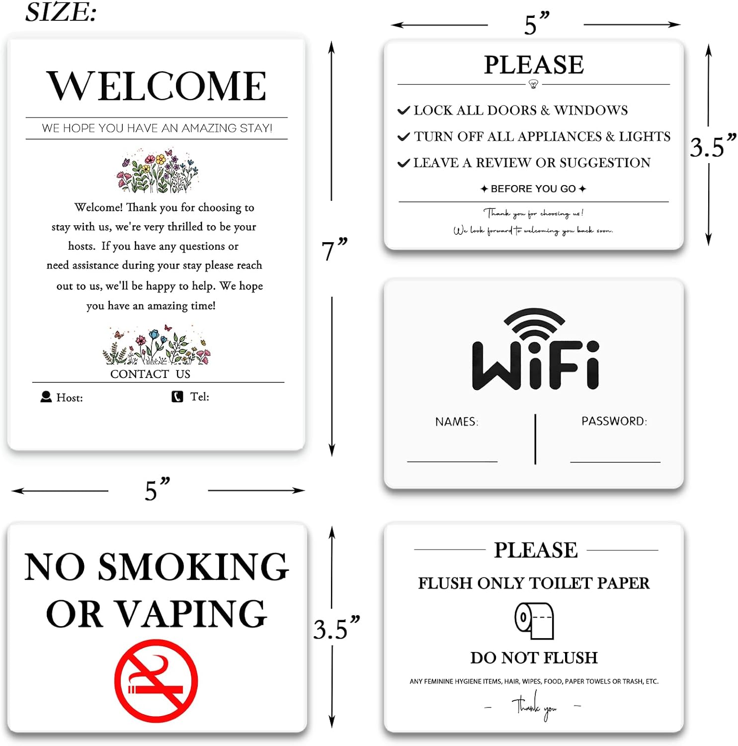 5 Acrylic Air BnB Sign Bundle, Magnetic Welcome Signs | Wifi Password Fridge Magnet, House Rules – Do Not Flush for Bathroom Toilet Guests | No Smoking Signage | STR Host | Rental Home | VRBO Signs - Image 6