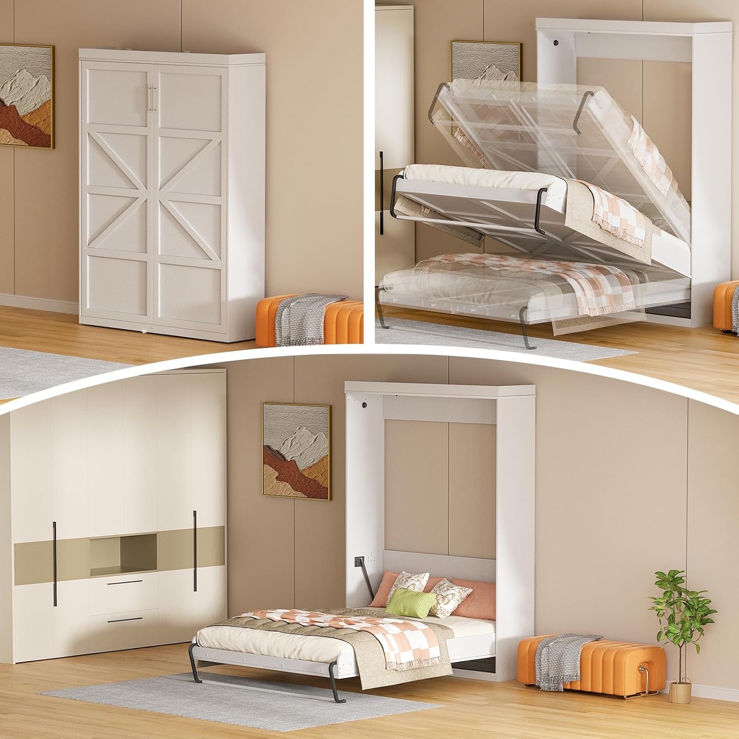 ROOMTEC Queen Size Murphy Bed with Smooth Pneumatic Lift, Space-Saving Wall Bed with Modern Cabinet Design, Easy Installation, Ideal for Guest Rooms, Home Offices, Fits 60"x80" Mattress - Image 7