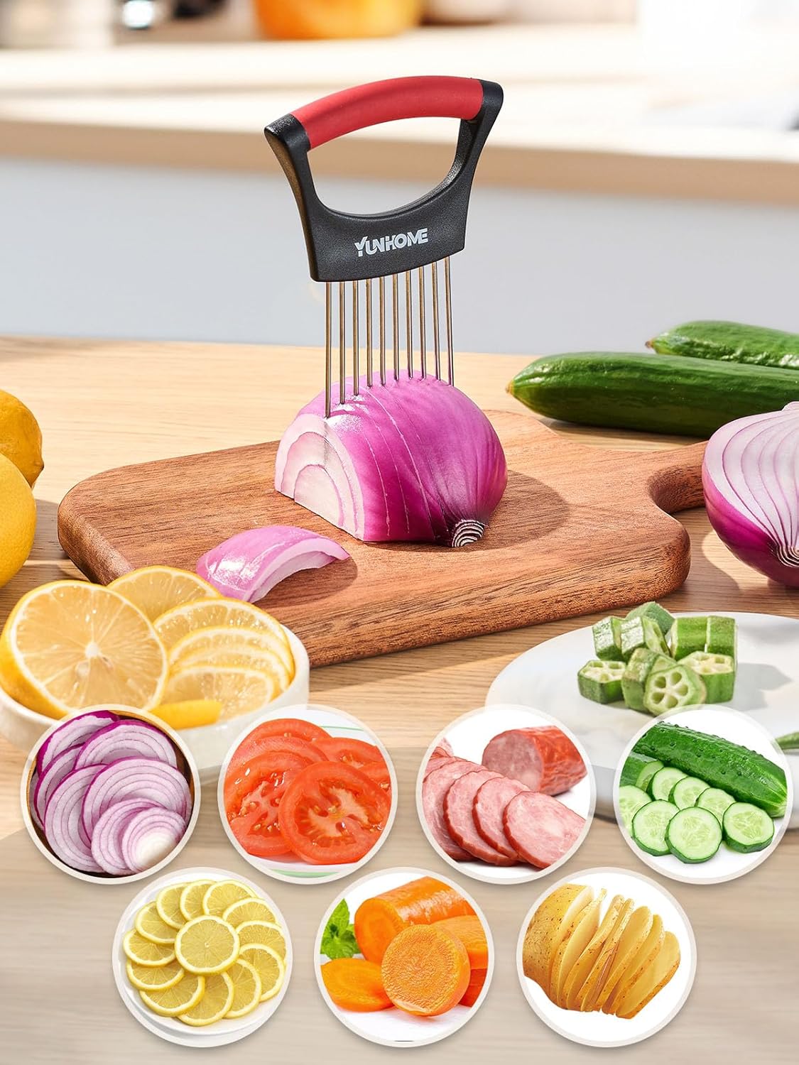Onion Holder for Slicing | Onion Slicer Holder | Tomato Cutter for Slicing of Lemon Avocados Eggs and Fruit, Multifunctional Vegetable Chopper, Home Essentials & Kitchen Gadgets Tool for Food Prep - Image 5