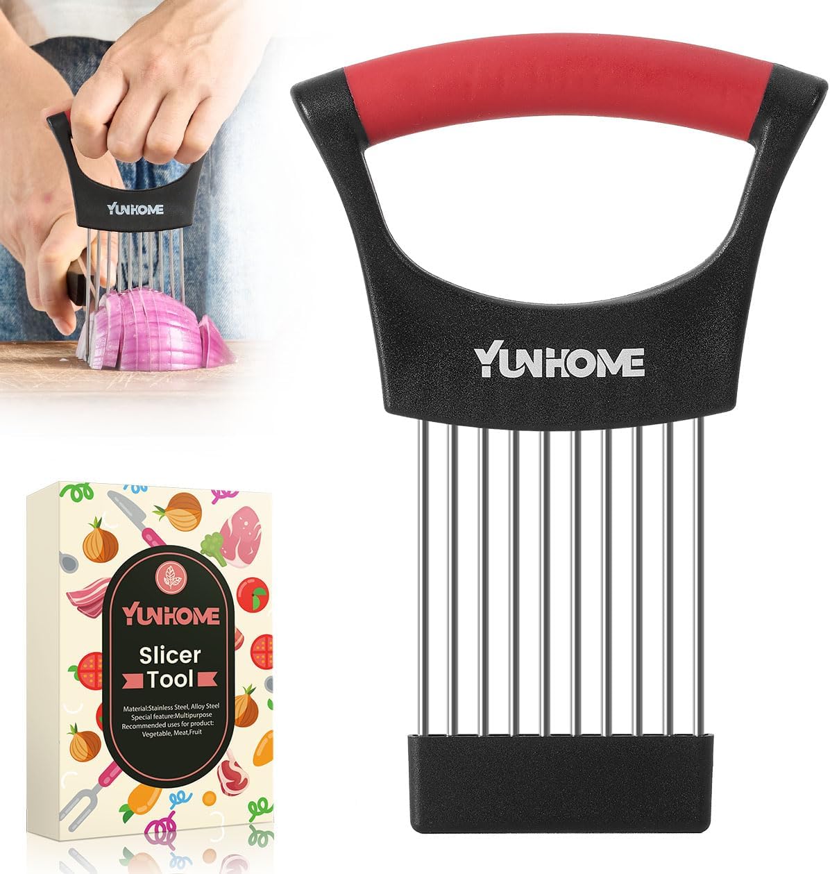 Onion Holder for Slicing | Onion Slicer Holder | Tomato Cutter for Slicing of Lemon Avocados Eggs and Fruit, Multifunctional Vegetable Chopper, Home Essentials & Kitchen Gadgets Tool for Food Prep