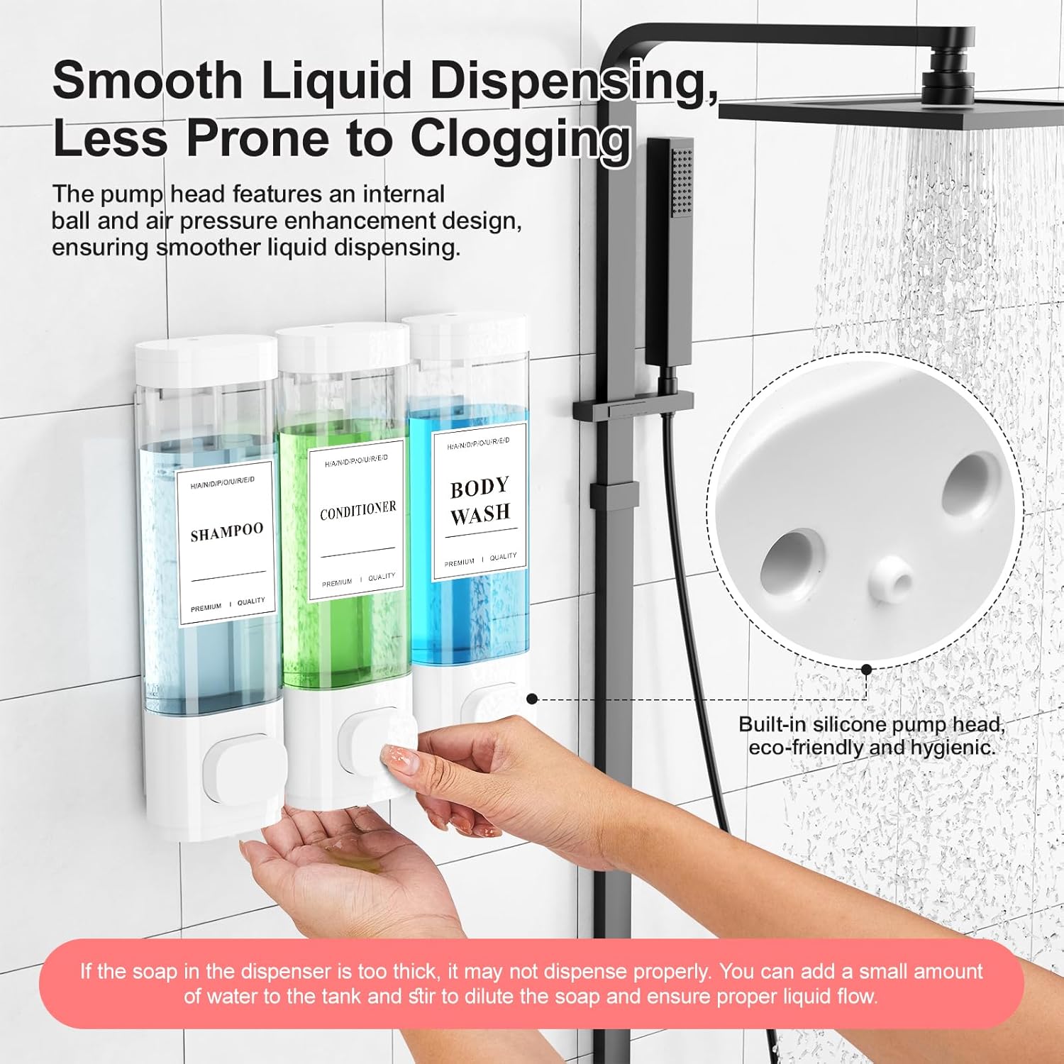 Shampoo and Conditioner Dispenser – Wall-Mounted Shower Soap Dispenser, No-Drill Installation, Lockable, 900 ml Capacity,for Bathroom & Hotel or Airbnb (White, 3-Pack) - Image 6