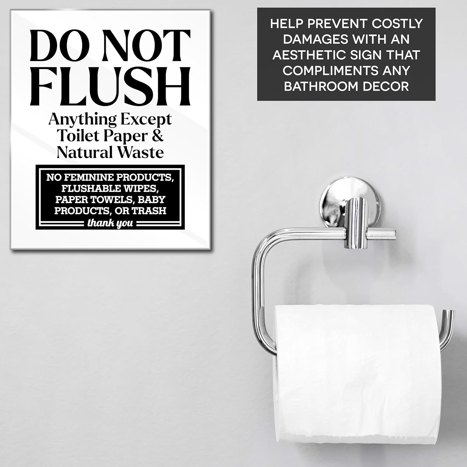 Acrylic Do Not Flush Sign for Bathroom, 5x6 Please Do Not Flush Feminine Products Sign, White No Flushing Anything Except Toilet Paper Signs, Compatible with Airbnb Essentials for Hosts, USA Made - Image 5