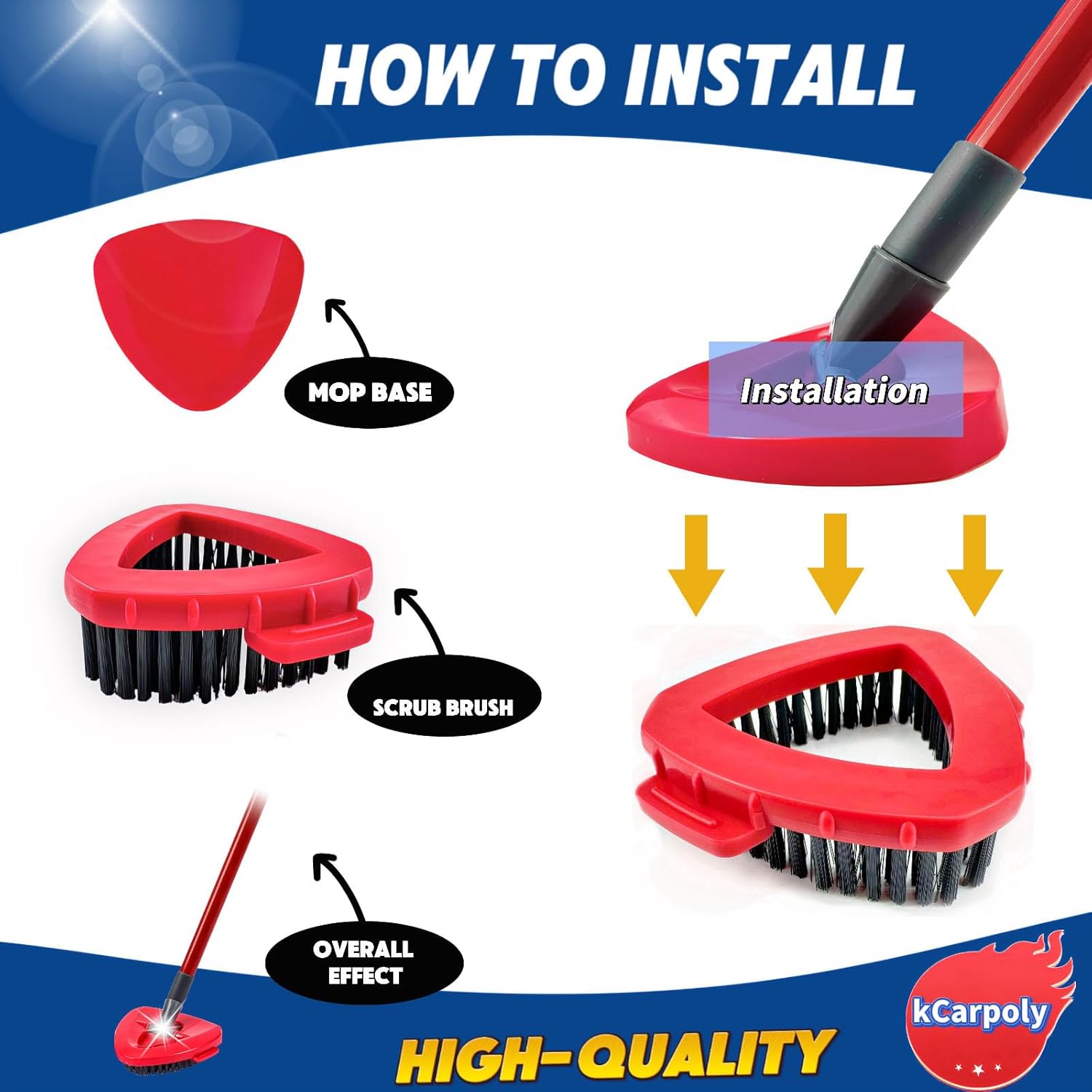 Spin Scrub Brush, 2 Pack Mop Head Replacements Compatible for O Ceda RinseClean 2 Tank System, Hard Bristle Cleaning Brush for Tile, Shower Cleaner Scrubber Brush, with Mop Base - Image 4