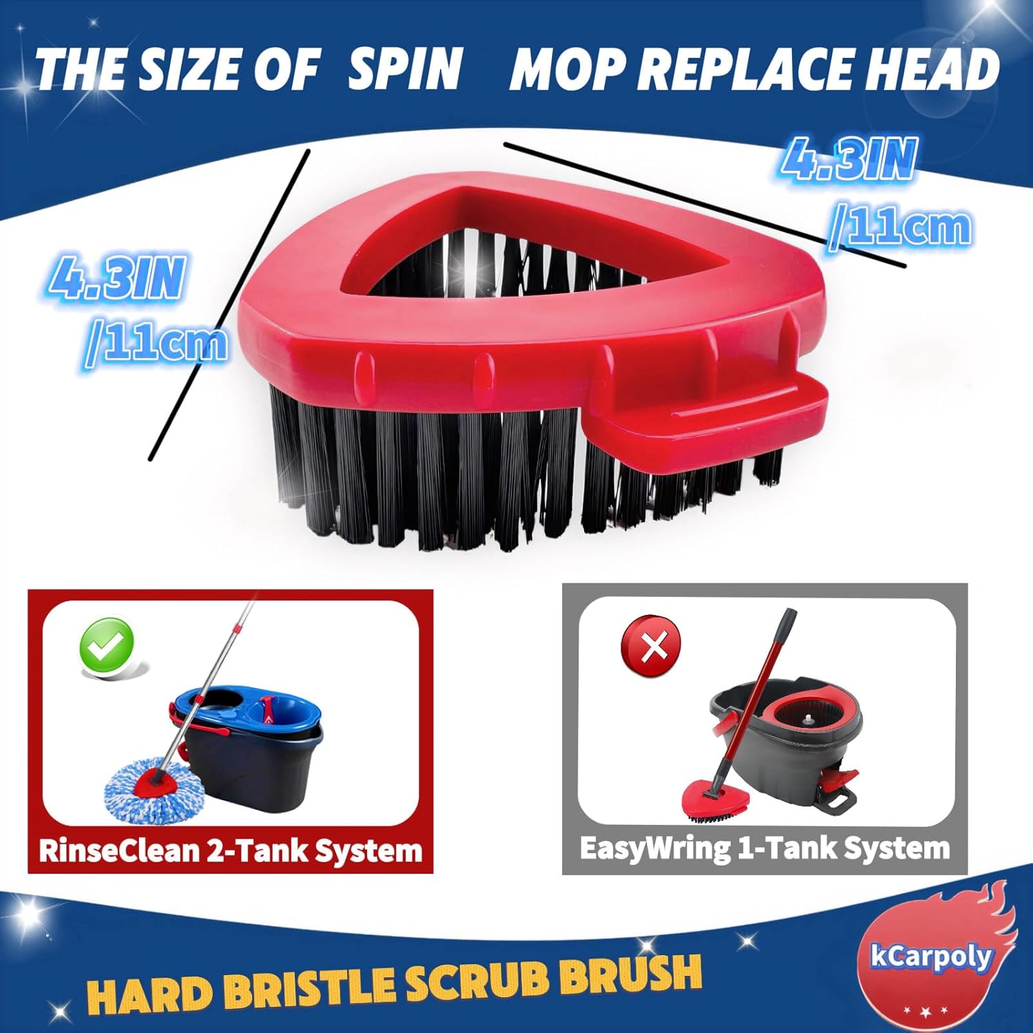 Spin Scrub Brush, 2 Pack Mop Head Replacements Compatible for O Ceda RinseClean 2 Tank System, Hard Bristle Cleaning Brush for Tile, Shower Cleaner Scrubber Brush, with Mop Base - Image 2