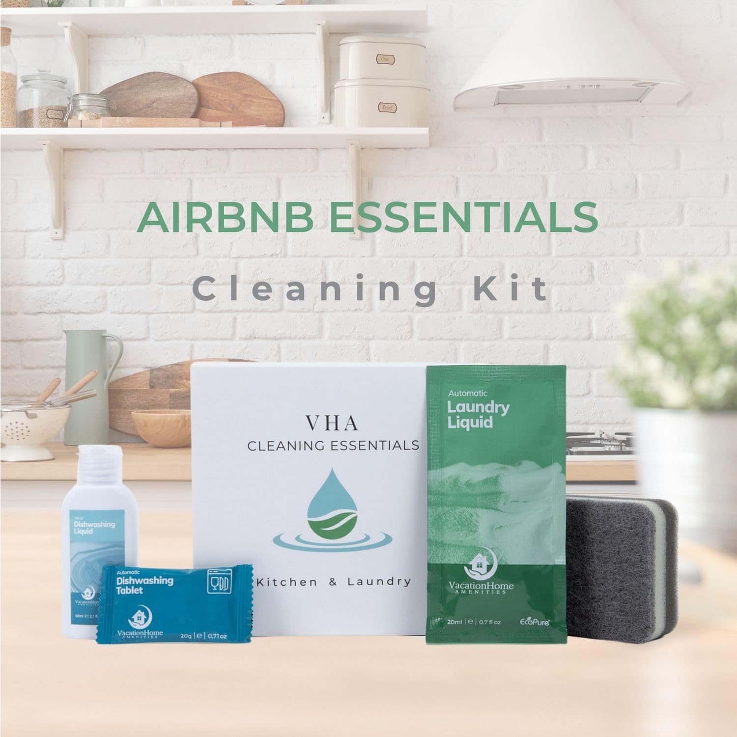 Air bnb Essentials for Hosts, Kitchen & Laundry Amenities - Dish Soap, Dishwasher Tablets, Kitchen Sponge & Travel Laundry Detergent, Pre-Packed in Premium Boxed Amenity Kits, 20 Kits - 120 pcs - Image 2