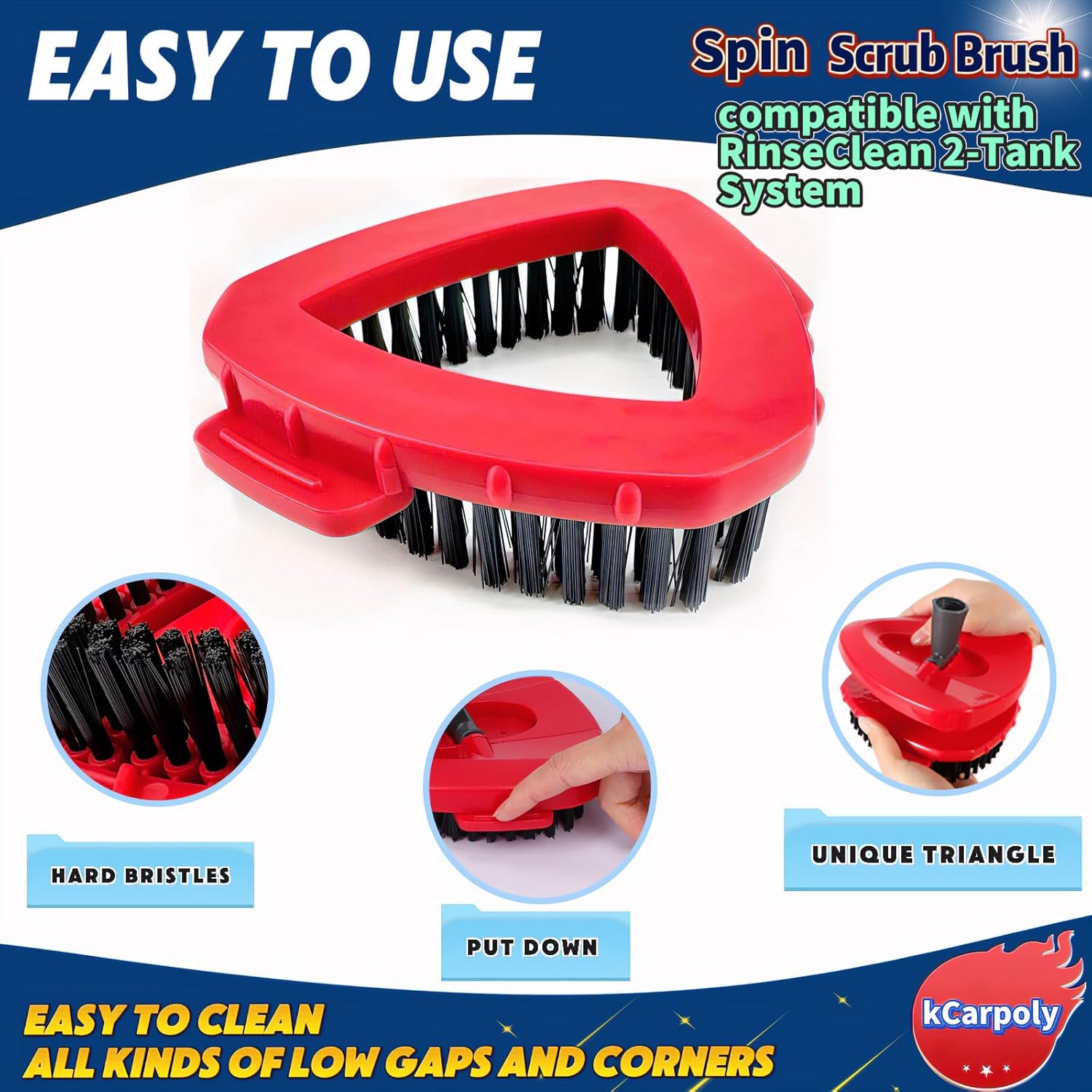Spin Scrub Brush, 2 Pack Mop Head Replacements Compatible for O Ceda RinseClean 2 Tank System, Hard Bristle Cleaning Brush for Tile, Shower Cleaner Scrubber Brush, with Mop Base - Image 6