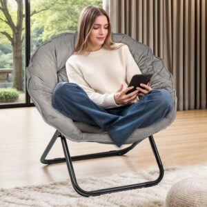 Folding Faux Fur Saucer Chair,Porta...