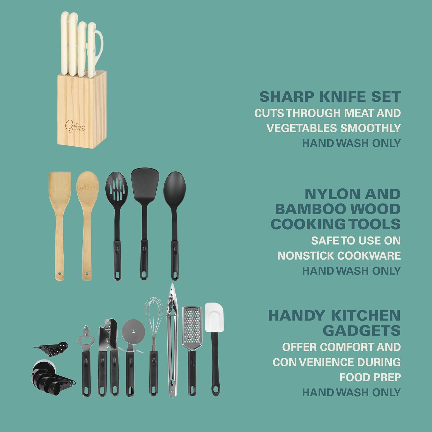 Gibson Home 74 Piece Kitchen in a Box Pots and Pans Cookware, Plates and Bowls Dinnerware, Cutlery Knife Block, Flatware Utensils, Tools & Gadgets, Storage, Glasses Set - Image 9