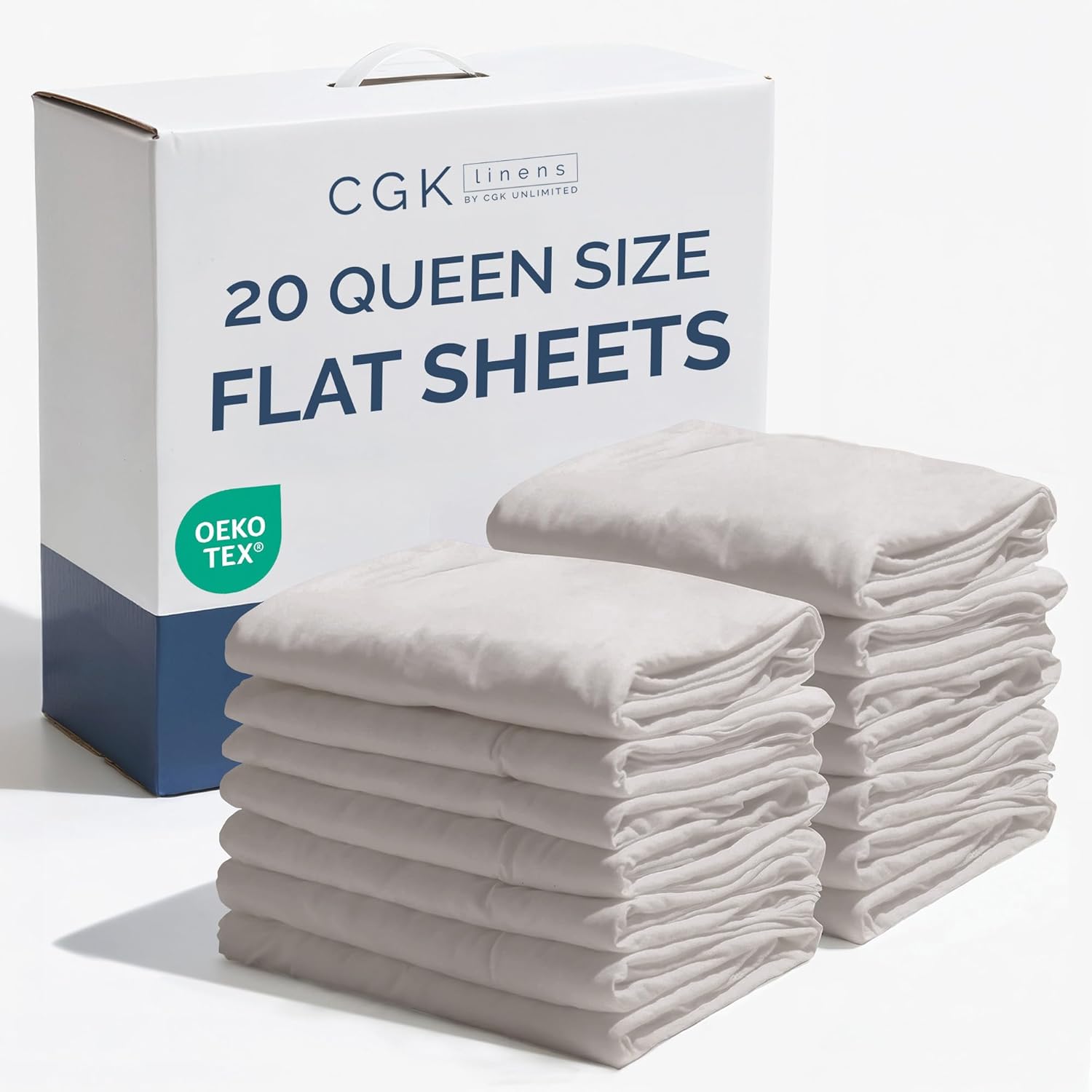 Bulk Case Pack of 20 Flat Sheets - (20) Queen Size Hotel Quality Top Flat Bed Sheets Only - Wholesale Bulk Bedding for Hotels, Spas & Airbnbs - Breathable, Cooling & Wrinkle Free - (Queen, Light Grey)