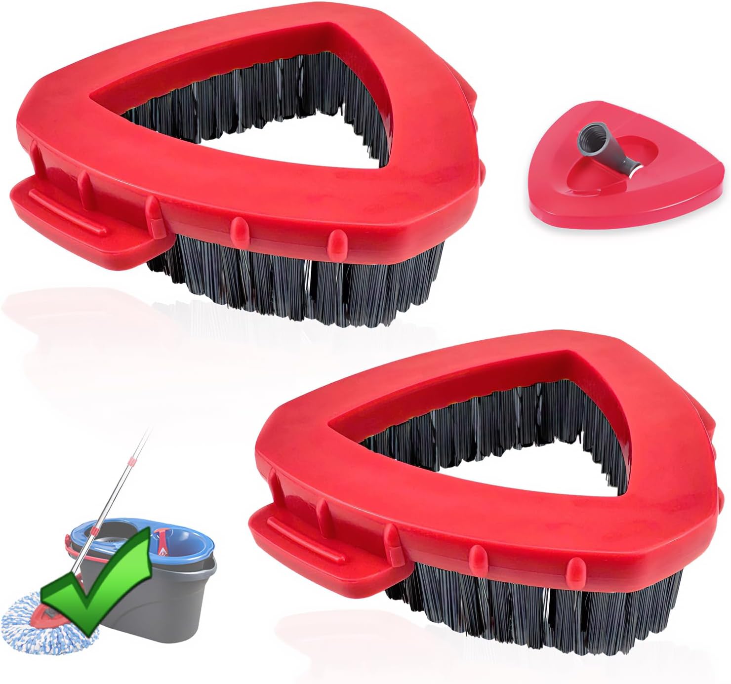 Spin Scrub Brush, 2 Pack Mop Head Replacements Compatible for O Ceda RinseClean 2 Tank System, Hard Bristle Cleaning Brush for Tile, Shower Cleaner Scrubber Brush, with Mop Base