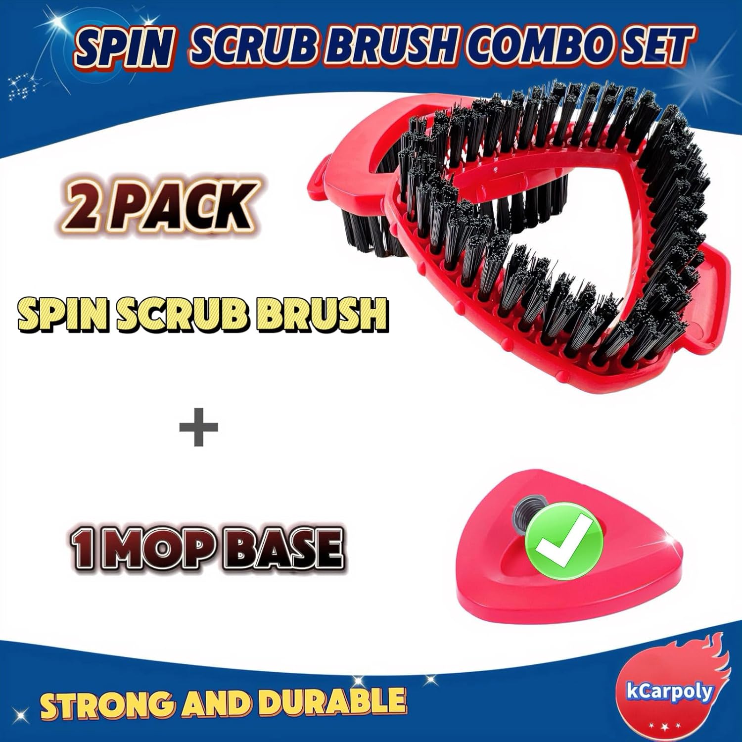 Spin Scrub Brush, 2 Pack Mop Head Replacements Compatible for O Ceda RinseClean 2 Tank System, Hard Bristle Cleaning Brush for Tile, Shower Cleaner Scrubber Brush, with Mop Base - Image 5