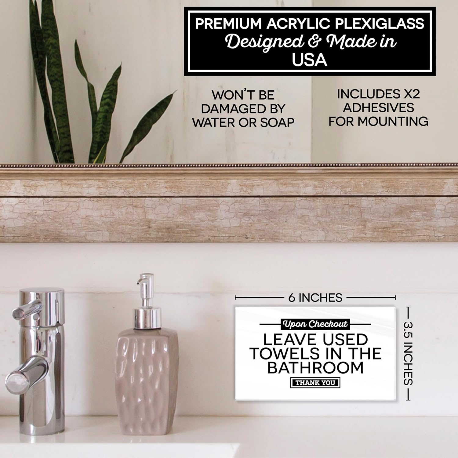 Acrylic 6x3.5 Checkout Instructions Sign, Leave Used Towels in the Bathroom Sign, Towels Signs Compatible with Airbnb Essentials for Hosts, Guest Checkout Reminder Signs, Air Bnb Essentials, Made USA - Image 2