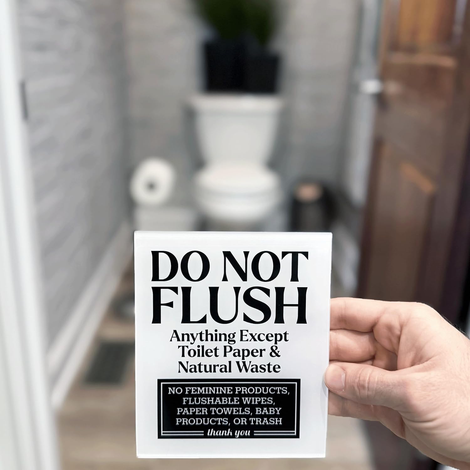 Acrylic Do Not Flush Sign for Bathroom, 5x6 Please Do Not Flush Feminine Products Sign, White No Flushing Anything Except Toilet Paper Signs, Compatible with Airbnb Essentials for Hosts, USA Made - Image 7