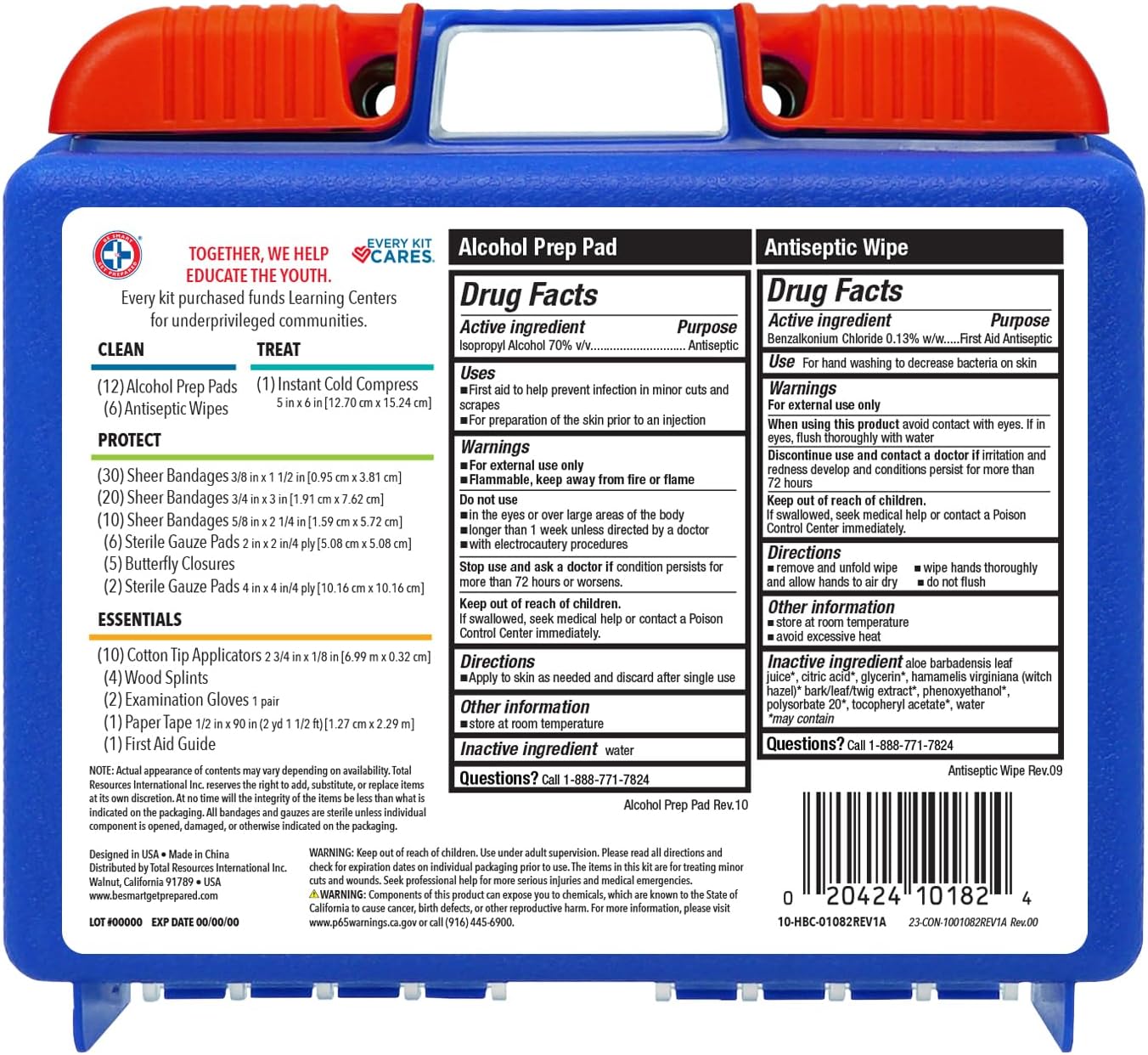 Be Smart Get Prepared 110 pc First Aid Kit: Clean, Treat, Protect Minor Cuts, Home, Office, Car, School, Business, Travel, Emergency, Outdoor, Camping & Sports, FSA/HSA (Packaging may vary) - Image 3
