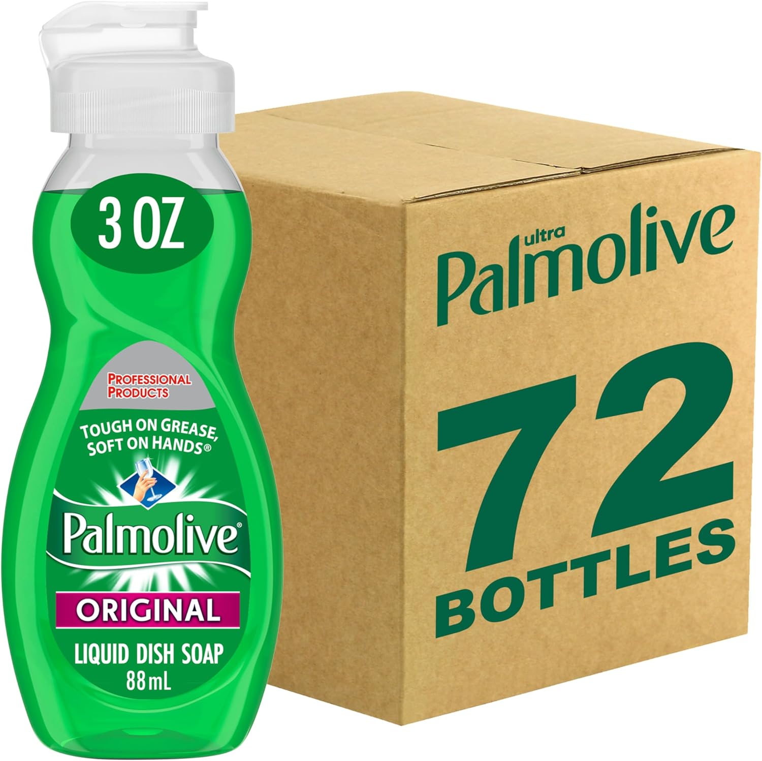 PALMOLIVE Dishwashing Liquid, Travel Dish Soap, Original Scent, Green, 3 Fluid Ounce Bottle (Case of 72) - Total of 216 Fluid Ounces - Dishwashing Liquid - Kitchen Soap & Cleaning Supplies