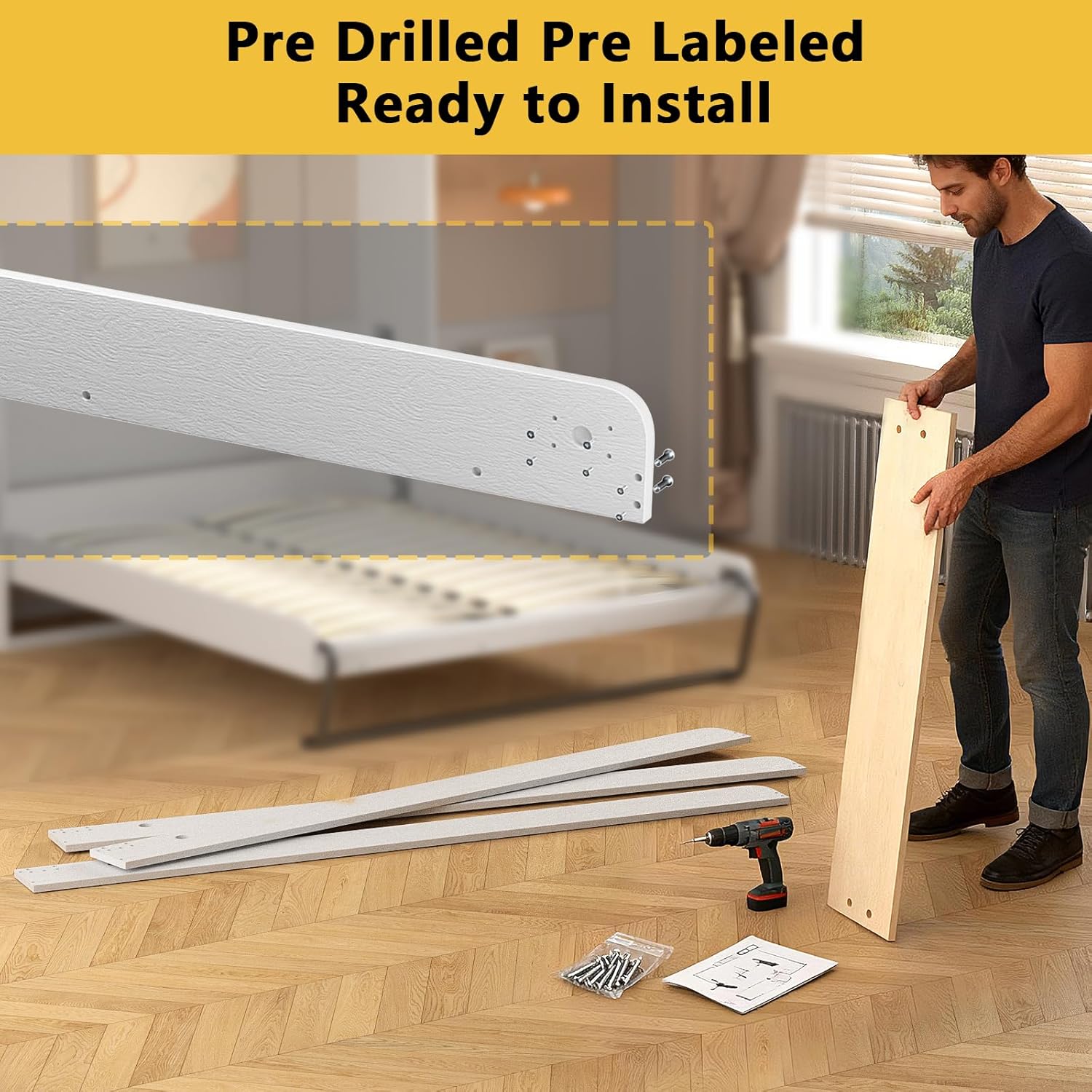 ROOMTEC Queen Size Murphy Bed with Smooth Pneumatic Lift, Space-Saving Wall Bed with Modern Cabinet Design, Easy Installation, Ideal for Guest Rooms, Home Offices, Fits 60"x80" Mattress - Image 5