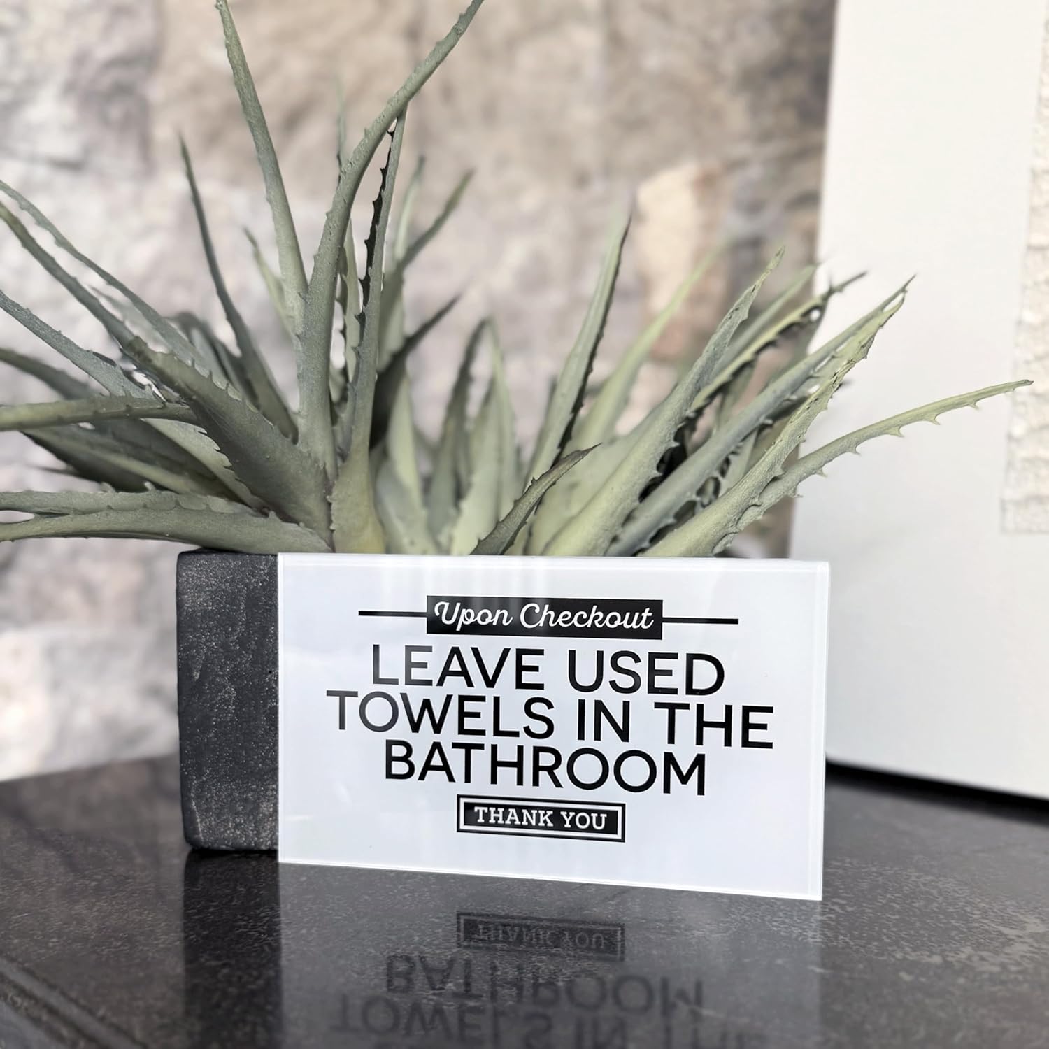 Acrylic 6x3.5 Checkout Instructions Sign, Leave Used Towels in the Bathroom Sign, Towels Signs Compatible with Airbnb Essentials for Hosts, Guest Checkout Reminder Signs, Air Bnb Essentials, Made USA - Image 6