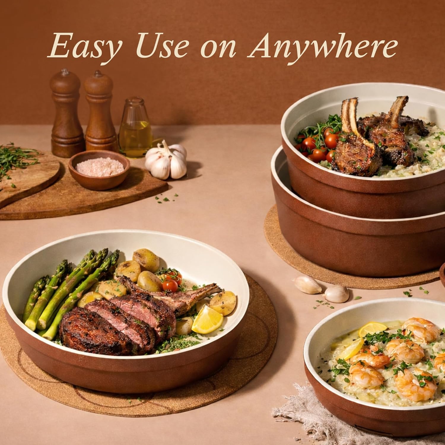 CAROTE 22Pcs Ceramic Cookware Set, Pots and Pans Set Non Stick Removable Handles, Non Toxic Cookware Oven/Dishwasher Safe, Induction Cookware, Gift Set, NonStick Cookware Set with Kitchen Essentials - Image 3