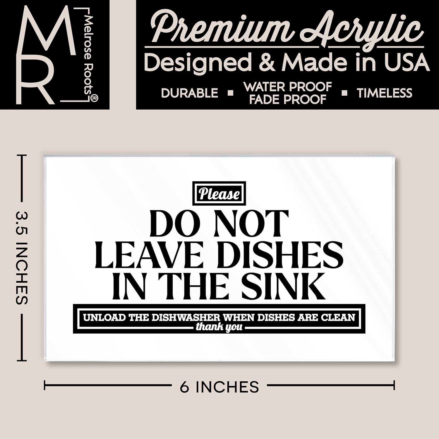 Acrylic Do Not Leave Dishes in Sink Sign, 6x3.5 No Dishes in Sink Sign, Premium Wash Dishes Clean Up After Yourself Signs, Compatible with Airbnb Essentials for Hosts Kitchen Rules Signs Made in USA - Image 3