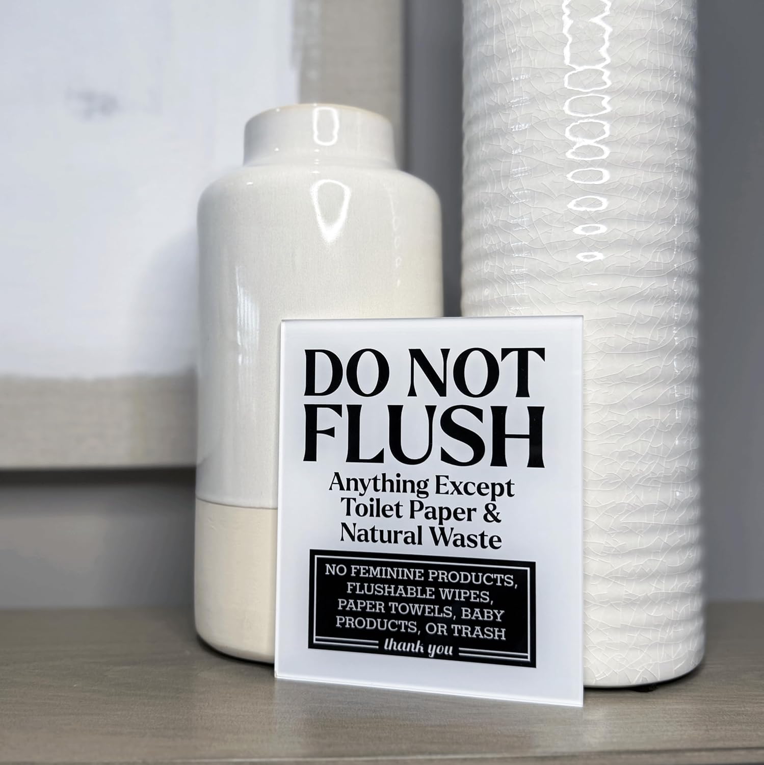 Acrylic Do Not Flush Sign for Bathroom, 5x6 Please Do Not Flush Feminine Products Sign, White No Flushing Anything Except Toilet Paper Signs, Compatible with Airbnb Essentials for Hosts, USA Made - Image 9