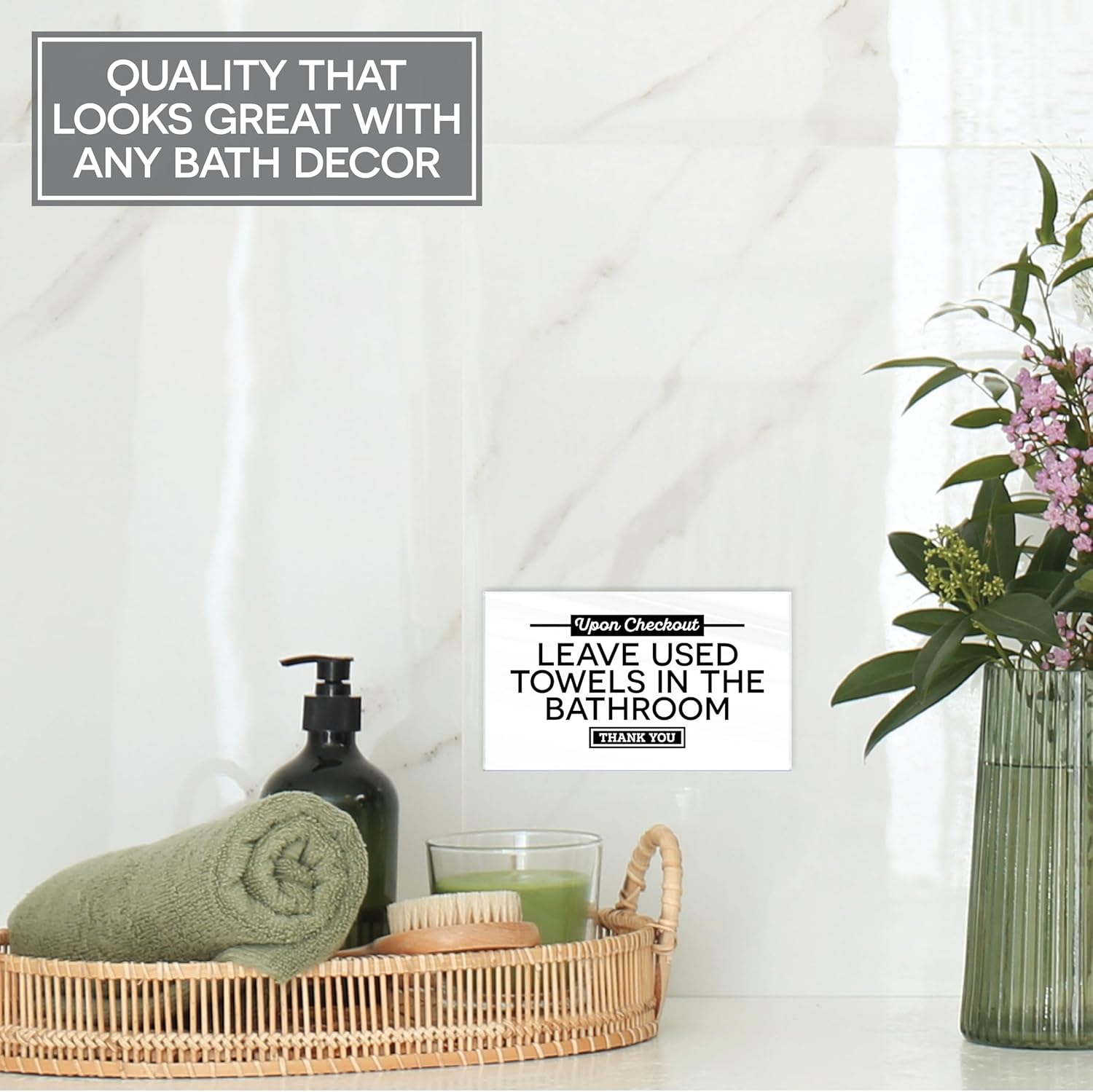 Acrylic 6x3.5 Checkout Instructions Sign, Leave Used Towels in the Bathroom Sign, Towels Signs Compatible with Airbnb Essentials for Hosts, Guest Checkout Reminder Signs, Air Bnb Essentials, Made USA - Image 3