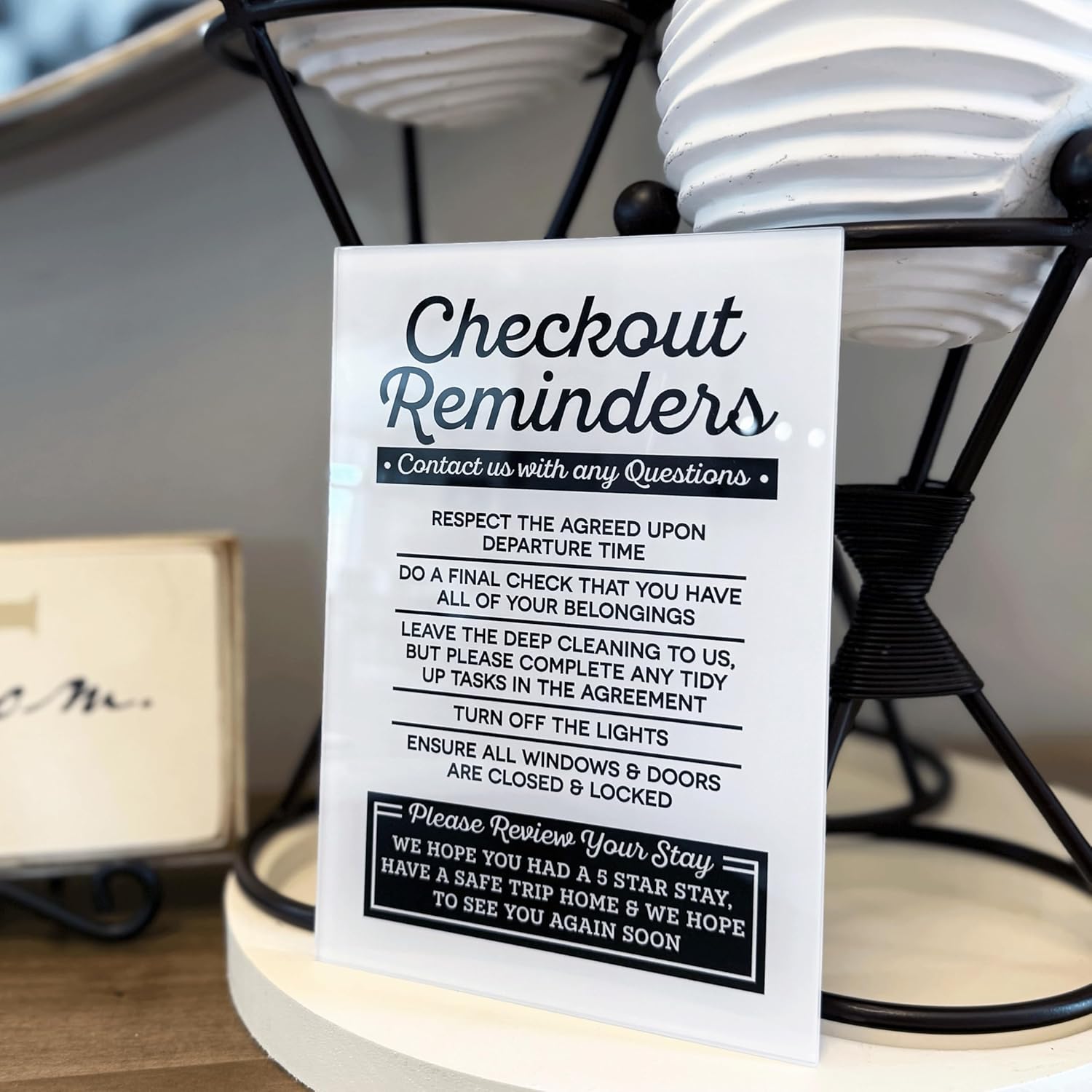 Acrylic Checkout Reminders Sign Compatible with Airbnb Essentials for Hosts Signs, 5x7 Air bnb Signs Standard Guidelines, Rental House Rules Sign Compatible with Airbnb Supplies for Guests, USA Made - Image 8