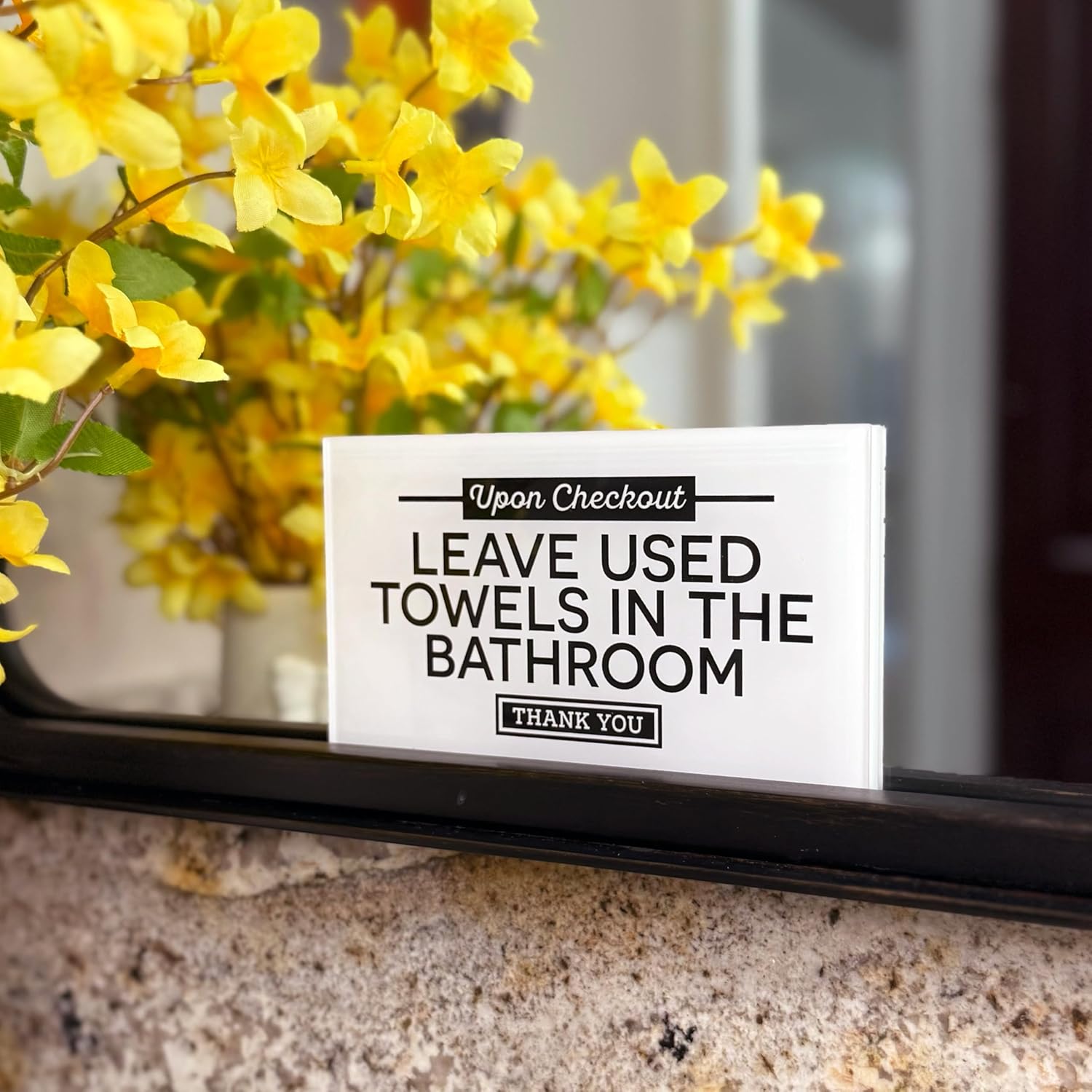 Acrylic 6x3.5 Checkout Instructions Sign, Leave Used Towels in the Bathroom Sign, Towels Signs Compatible with Airbnb Essentials for Hosts, Guest Checkout Reminder Signs, Air Bnb Essentials, Made USA - Image 4
