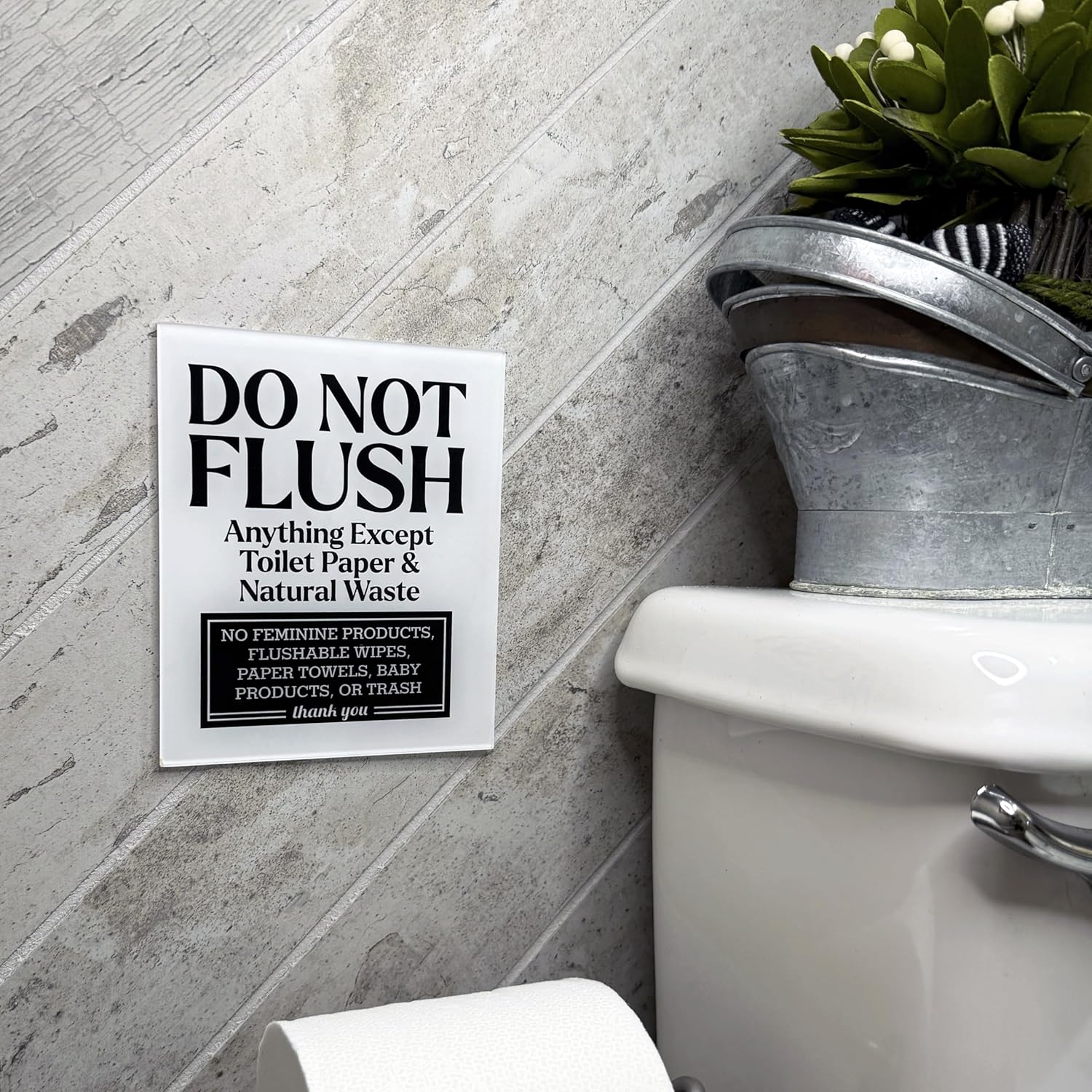 Acrylic Do Not Flush Sign for Bathroom, 5x6 Please Do Not Flush Feminine Products Sign, White No Flushing Anything Except Toilet Paper Signs, Compatible with Airbnb Essentials for Hosts, USA Made - Image 6