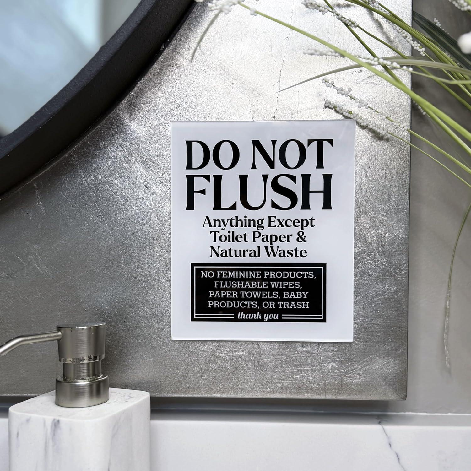 Acrylic Do Not Flush Sign for Bathroom, 5x6 Please Do Not Flush Feminine Products Sign, White No Flushing Anything Except Toilet Paper Signs, Compatible with Airbnb Essentials for Hosts, USA Made - Image 3