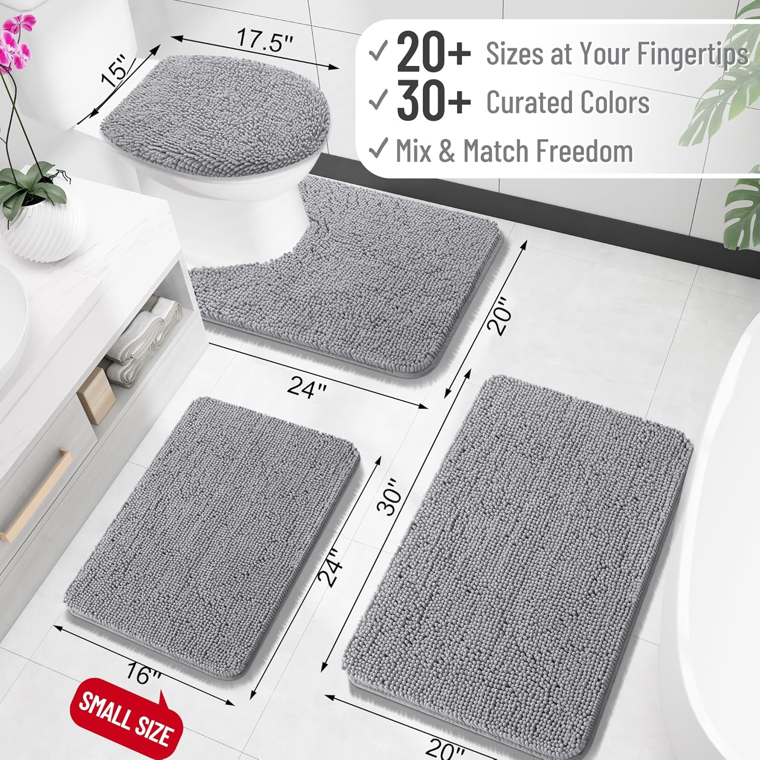 OLANLY Bathroom Rugs 30x20, Extra Soft Absorbent Chenille Bath Rugs, Rubber Backing Quick Dry, Machine Washable Bath Mats for Bathroom Floor, Tub and Shower, Home Decor Accessories, Grey - Image 2