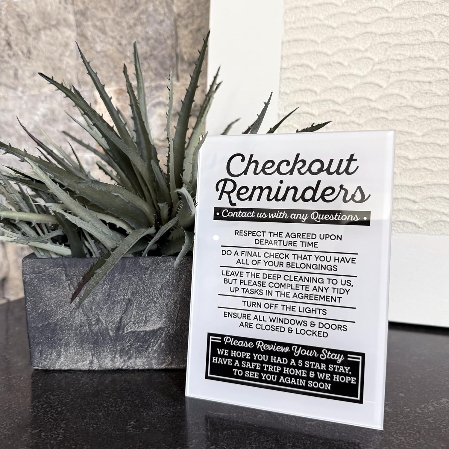 Acrylic Checkout Reminders Sign Compatible with Airbnb Essentials for Hosts Signs, 5x7 Air bnb Signs Standard Guidelines, Rental House Rules Sign Compatible with Airbnb Supplies for Guests, USA Made - Image 7
