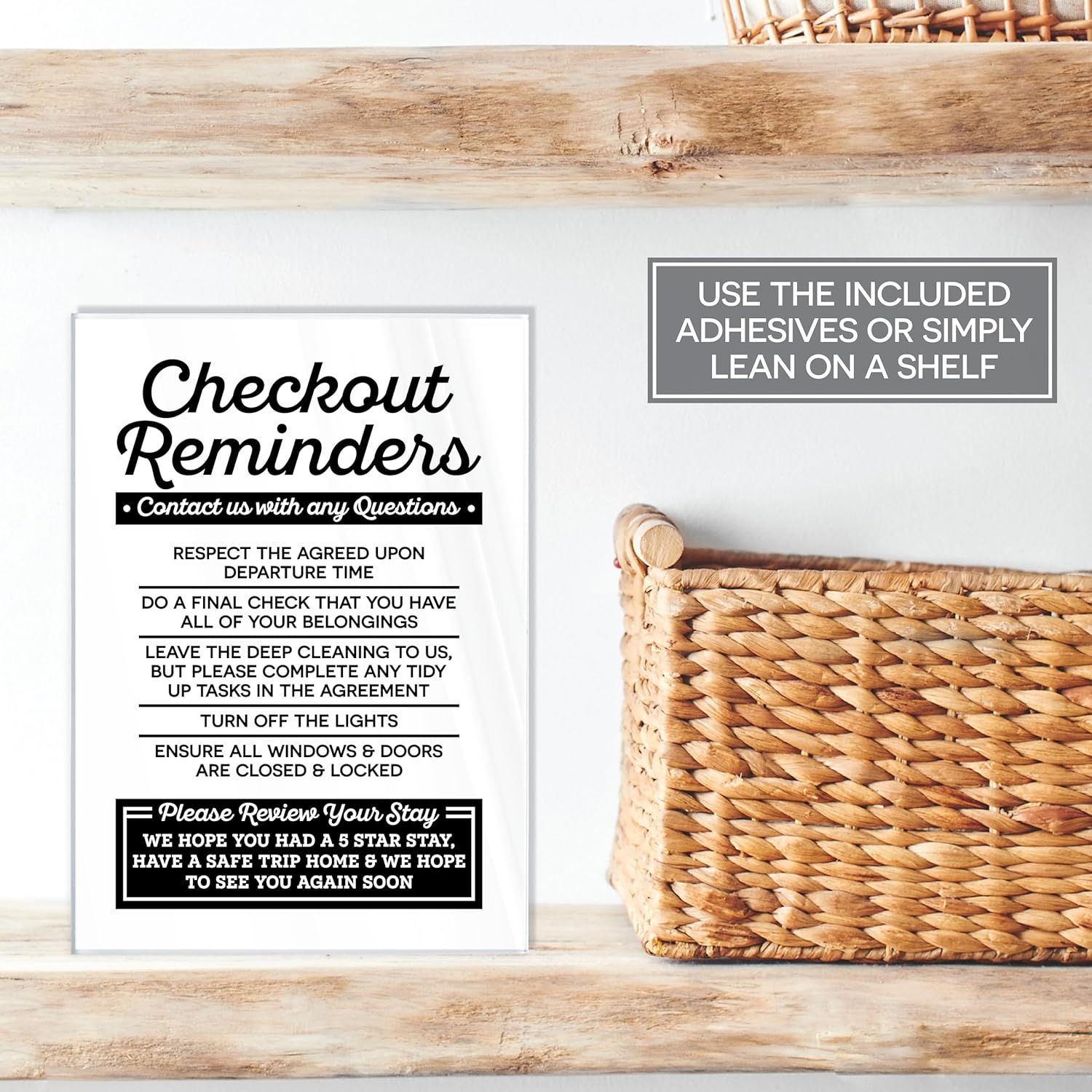 Acrylic Checkout Reminders Sign Compatible with Airbnb Essentials for Hosts Signs, 5x7 Air bnb Signs Standard Guidelines, Rental House Rules Sign Compatible with Airbnb Supplies for Guests, USA Made - Image 3