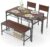 COSTWAY 4 Pieces Dining Table Set, Kitchen Table and 2 Chairs for 4 with Bench, Storage Racks, Metal Frame & Space-Saving Design, Industrial Kitchen Table Set for Small Space, Apartment (Walnut)